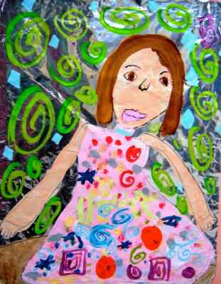 Girl in Swirl Dress Painting