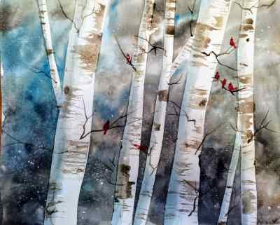 Birch Trees in Stormy Sky Art